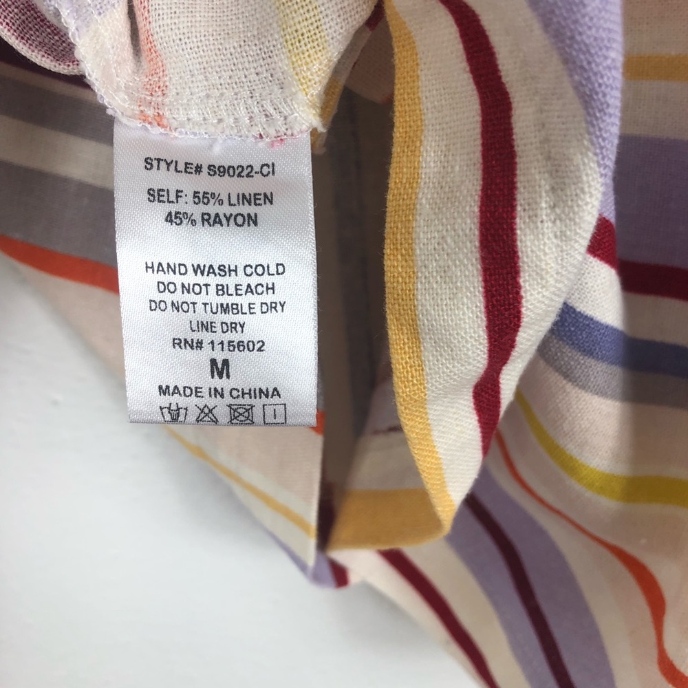 Lush Rainbow Striped Front Button Linen Micro Mini Skirt - Picture 7 of 8